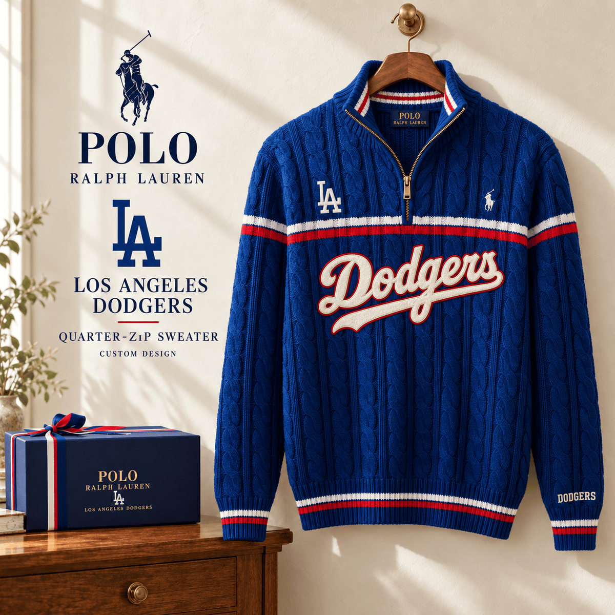 LAD PREMIUM Varsity Cable-Knit Quarter-Zip Sweater NHVH