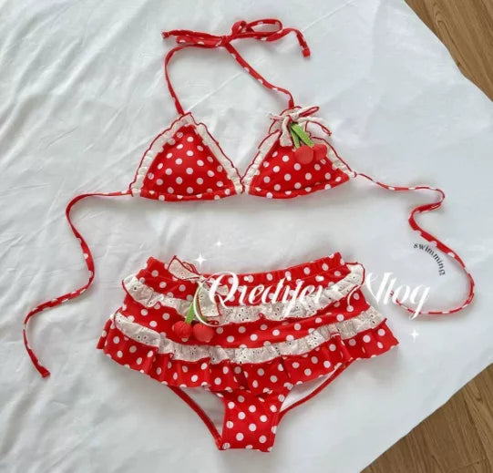 Swimsuits Vintage 2000s Crop Top Y2k Women Clothing Kawaii Swimwear Bow Bandage Sexy Summer Bikini Sets Harajuku Camisole Girl