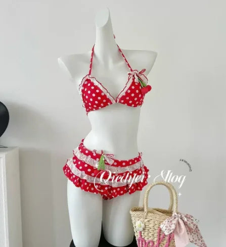 Swimsuits Vintage 2000s Crop Top Y2k Women Clothing Kawaii Swimwear Bow Bandage Sexy Summer Bikini Sets Harajuku Camisole Girl